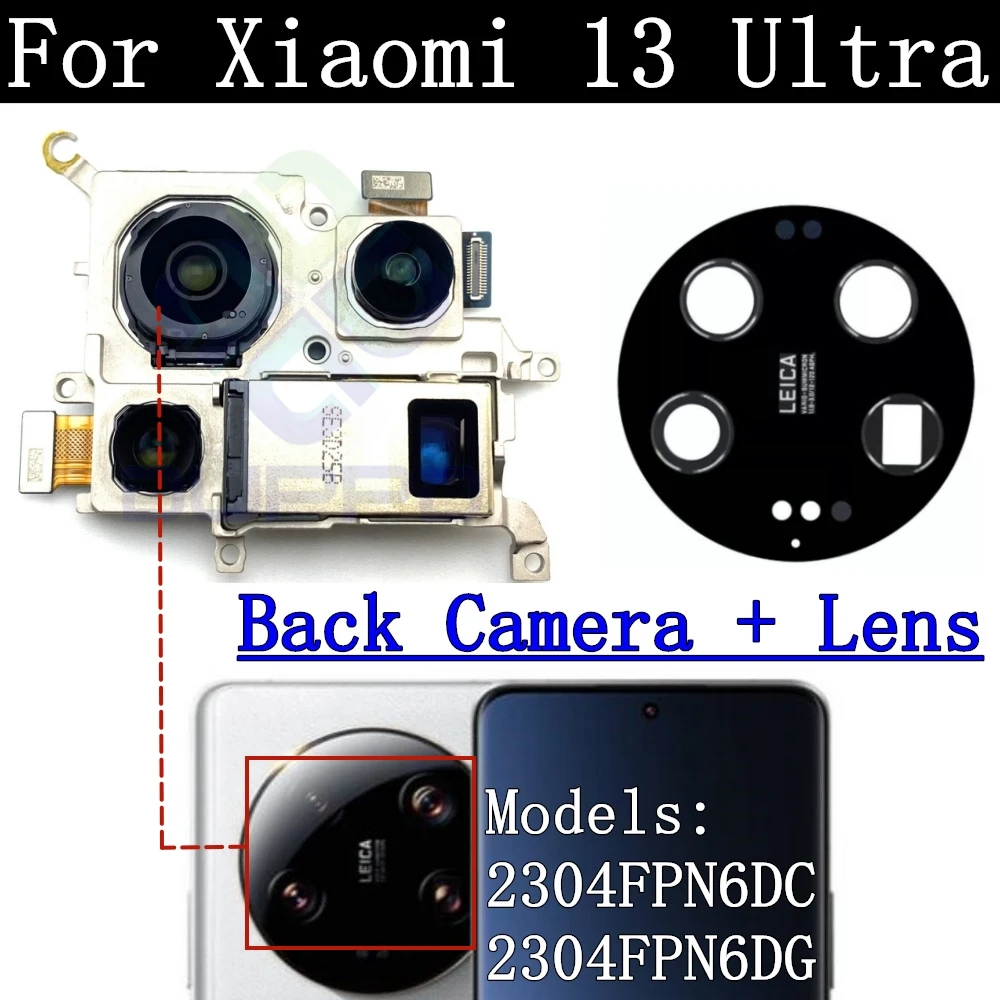 Front Rear Camera Lens for Xiaomi, Small Facing, Selfie Module, Spare Parts, 13 Ultra, 2304FPN6DC, 2304FPN6DG