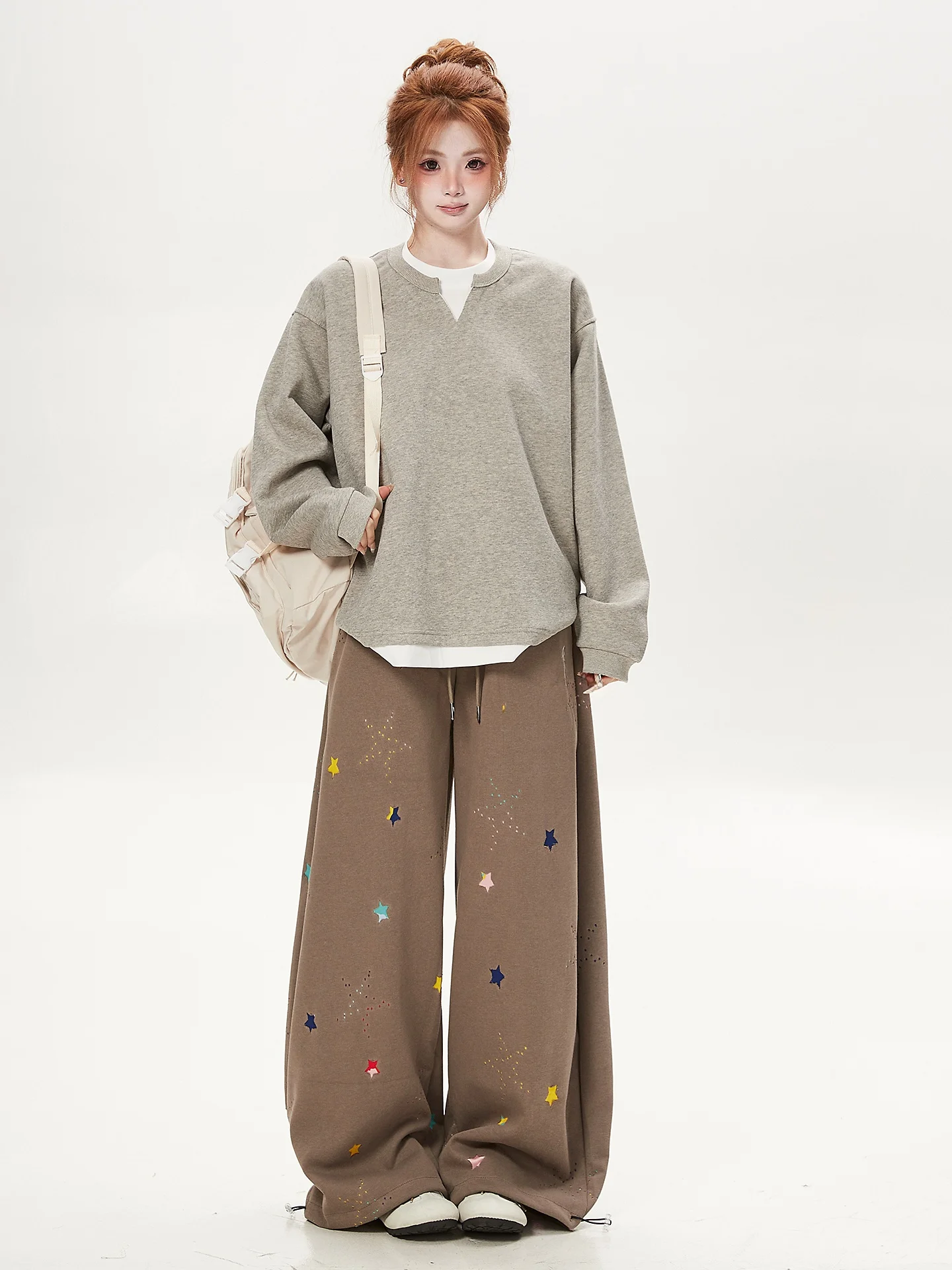 Casual Style Ant Pattern Oversized Long Sleeve Hoodie Women's Autumn Fashion Splice Fake Two-Piece Sweatshirt Versatile Top