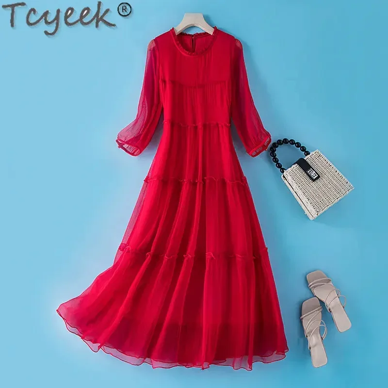 

2024 Tcyeek Summer Fashion Loose es for Women Clothing Elegant 100% Mulberry Silk Dress Vestido Feminino