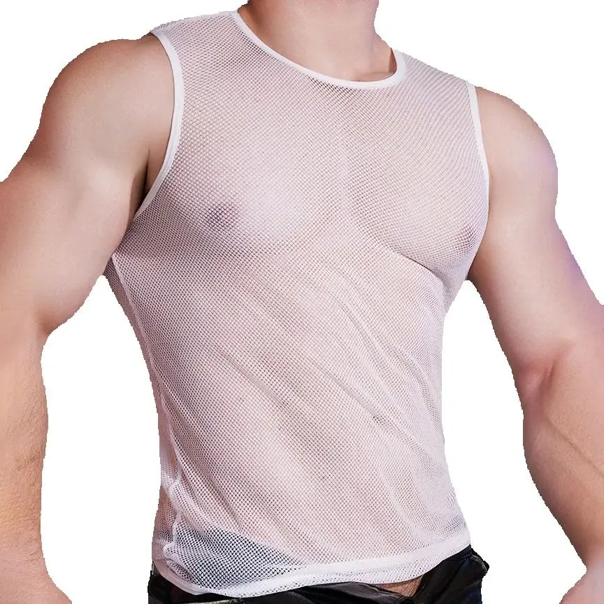 

Mens Mesh Undershirt Breathable Lightweight Hollow Out Sexy Naked Feeling Lingerie Muscular Male Underwear See Through Tank Top