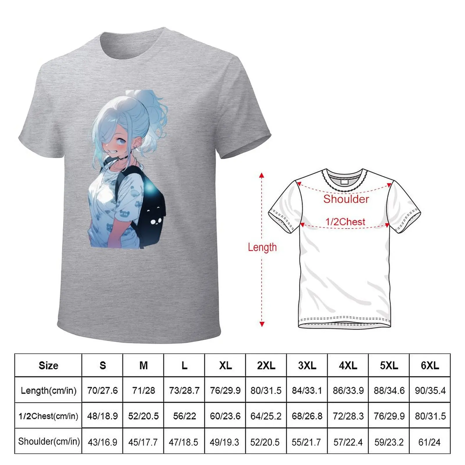 Blue haired cute school girl T-shirt blacks boys animal print tops korean fashion fitted t shirts for men