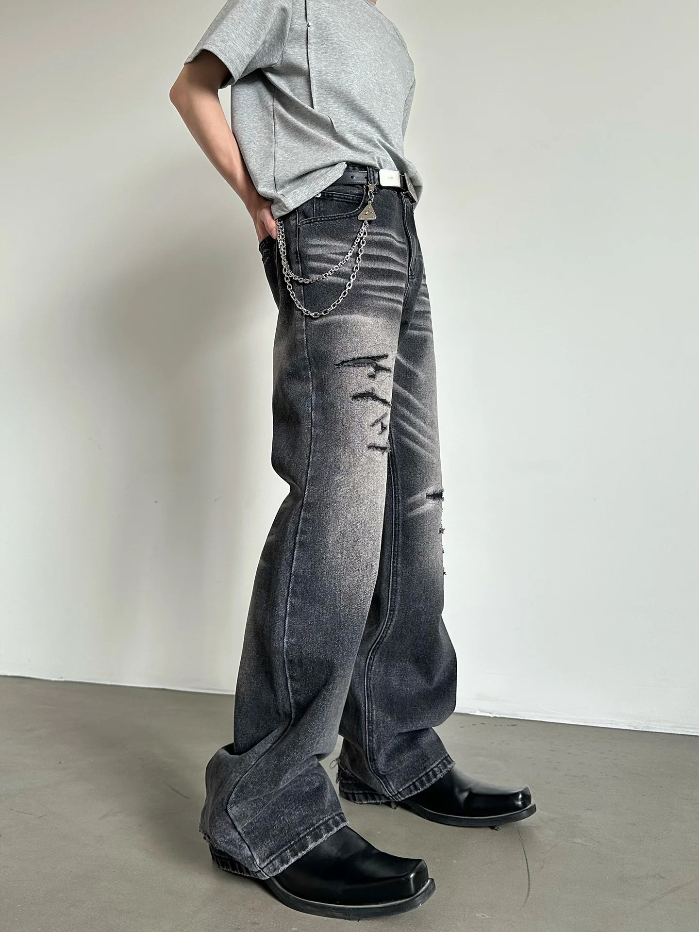 Slim Fit  Washed Casual Wide Leg Jeans Small Audience Design Sense Youth Trend Cotton Denim mid Waist Zipper Closure