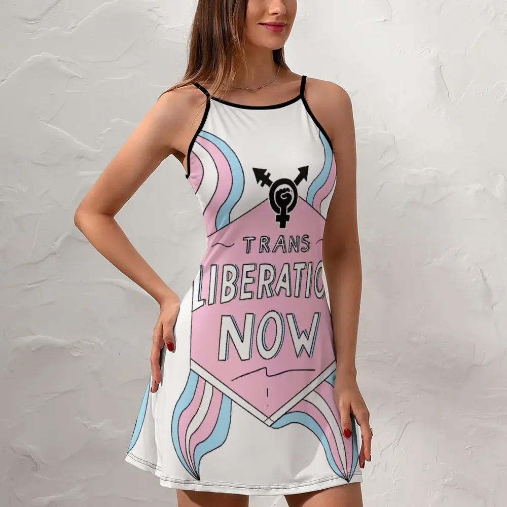 Trans LIberation Now  Women's Sling Dress Cute Exotic  Woman's Dress Geek Cocktails The Dress