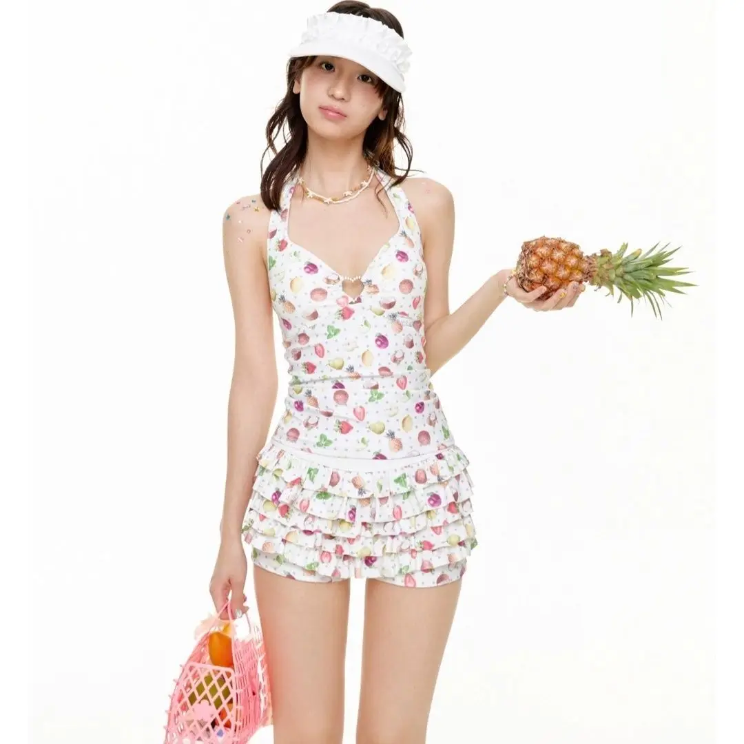 

Summer Fruit Series Wave Dot Full Print Swimsuit Summer Seaside Ruffle Edge Shorts Two Pieces Y2k Sweet Girl New Trendy Swimwear