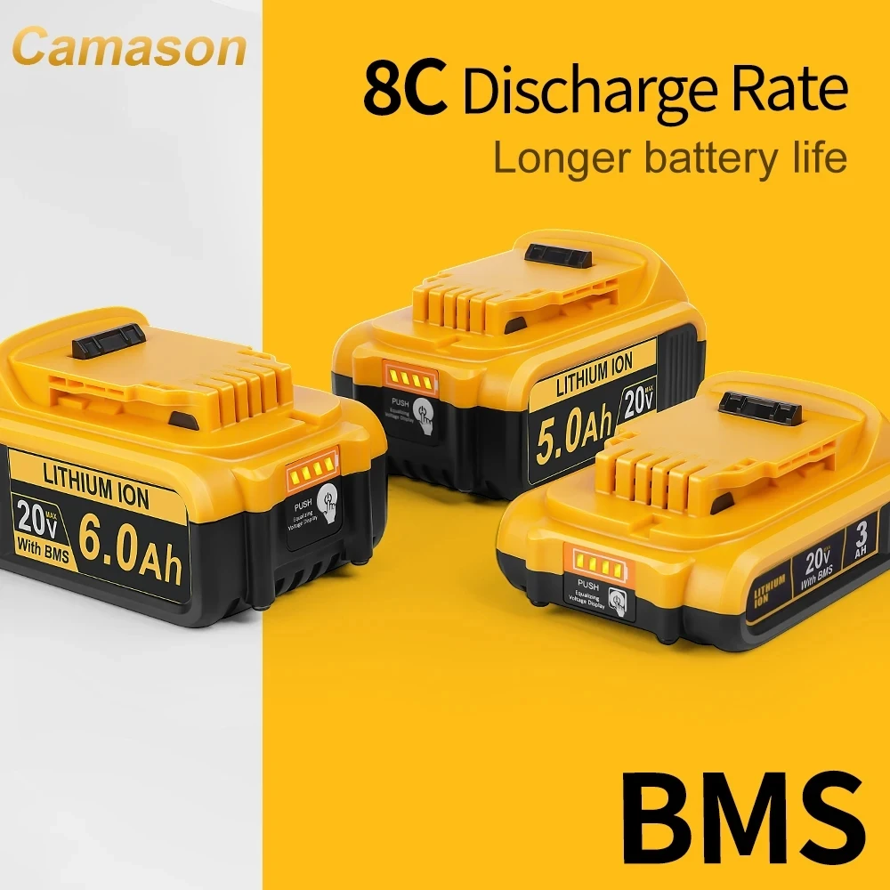 Camason แบตเตอรี่สําหรับ DeWalt 18V 20V เครื่องมือไฟฟ้าเครื่องมืออุปกรณ์เสริมแบตเตอรี่ลิเธียมเปลี่ยน DCB200 DCB184