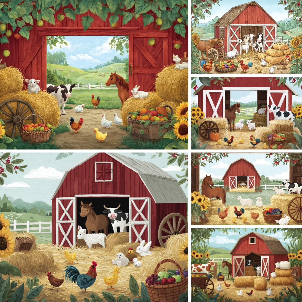 

Cartoon Farm Theme Background Children Birthday Party Supplies Cute Animal Photography Banner Baby Shower Decor Backdrop