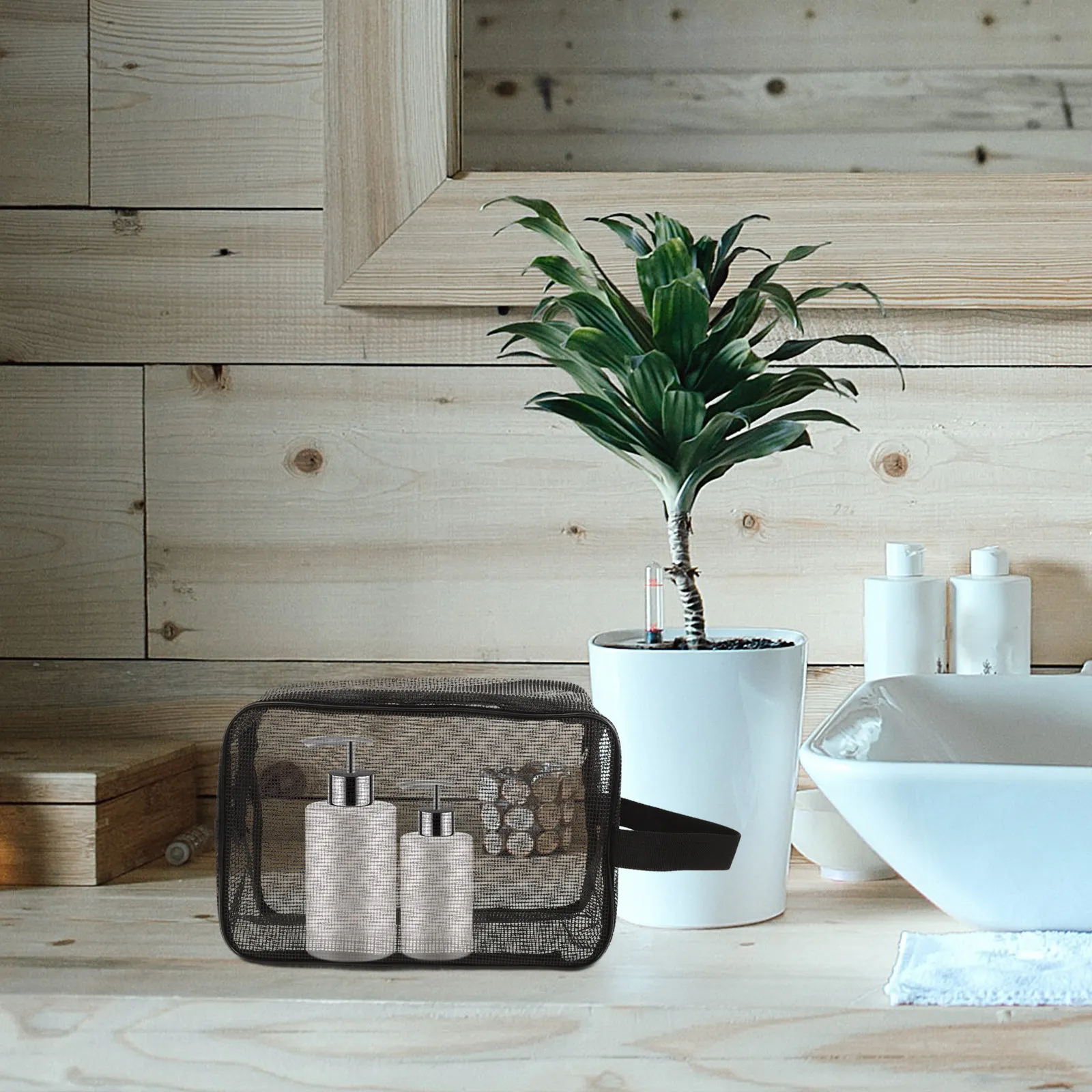 Bolsa de Banho em Malha de Grande Capacidade, Organizador Respirável com Zíper, Bolsa de Higiene Portátil para Viagem, Academia, Camping e Organizador de Banho