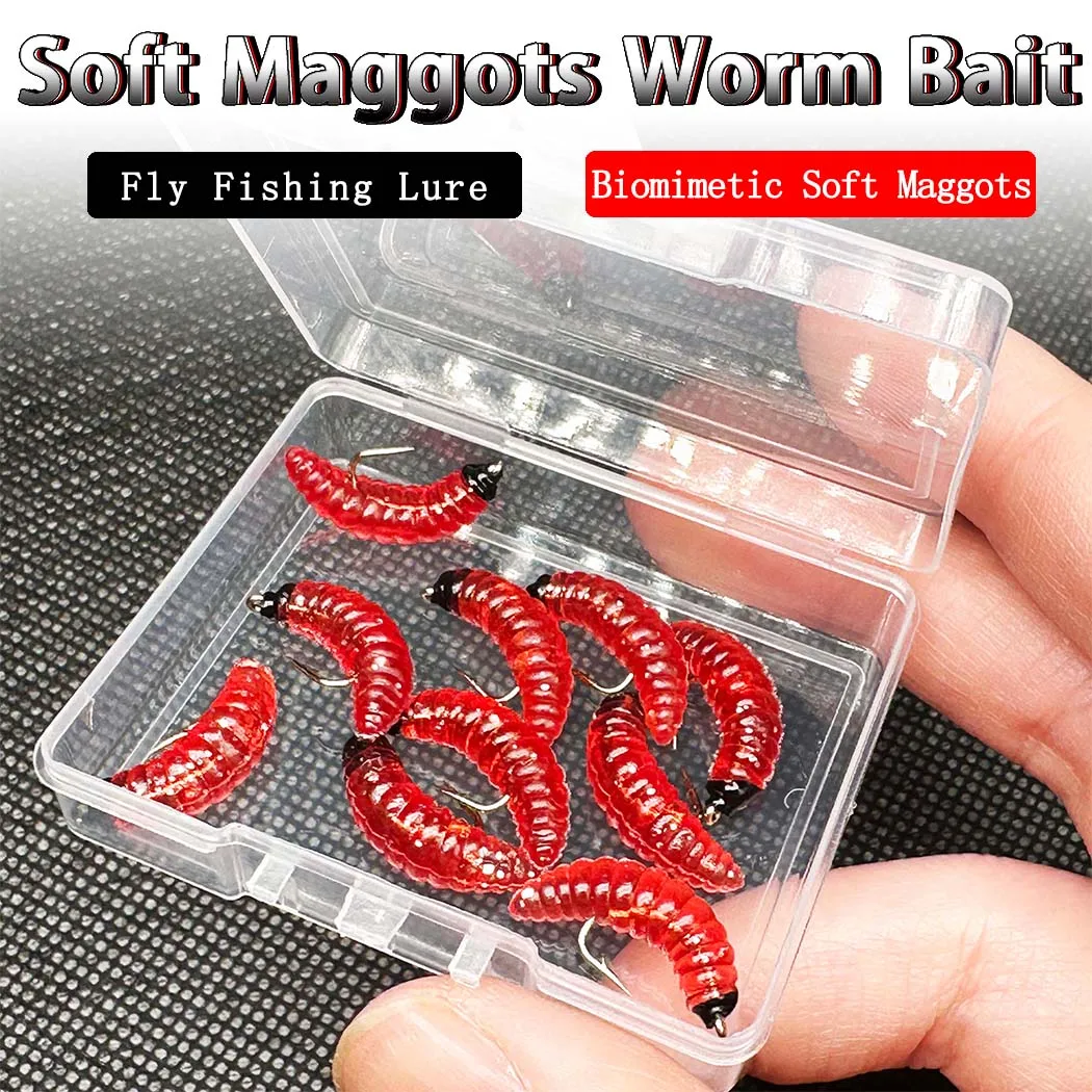 5 Stücke/10 Stücke Bionics Rot Weiche Made Wurm Fliegenfischen Forelle Nass Fliegen Würmer Köder für Forelle Lachs Hecht Bass Künstliche Insekten Köder