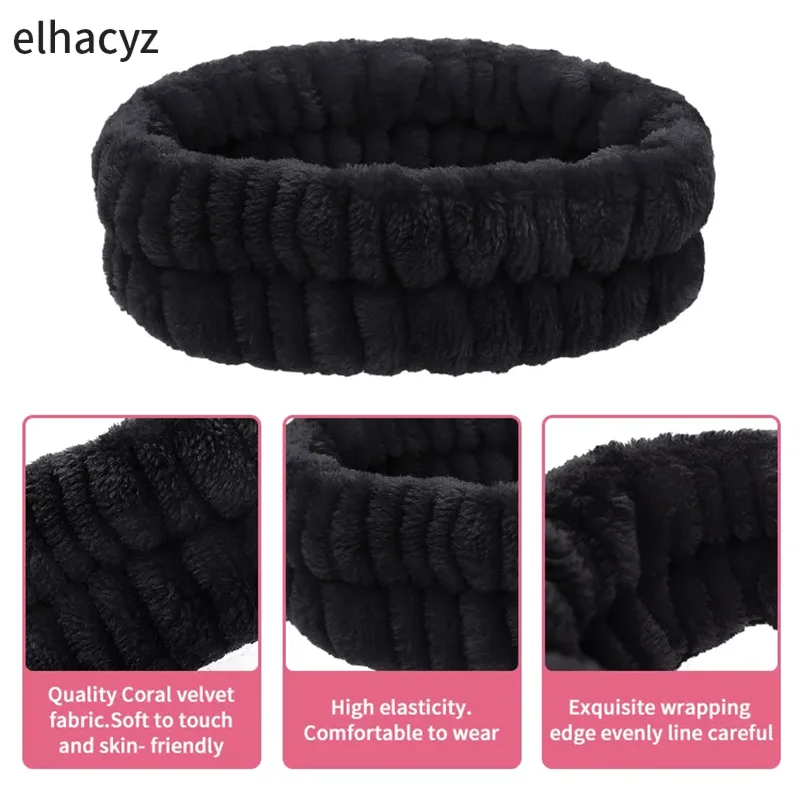 Chic Solid Coral Fleece Soft Elastic Spa Facial Hairband Girls Wash Face Head Wear Makeup Headband 2023 Women Hair Accessories