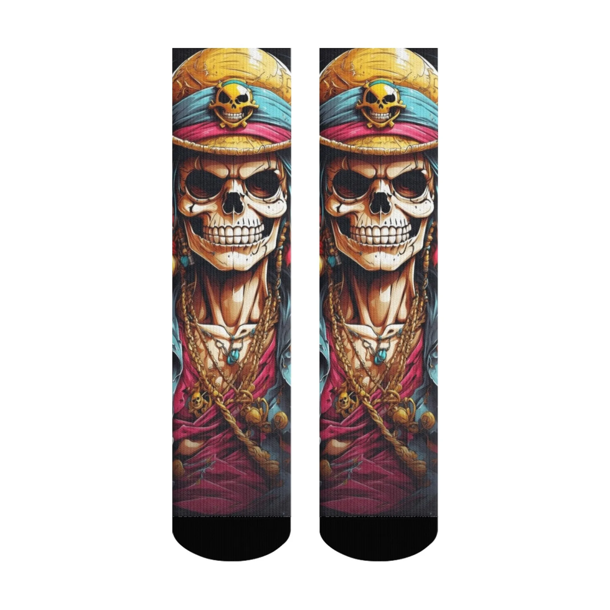 

Punk Hat Skull Print Men's Mid-Calf Socks Street Hip Hop Rebellious Party Rock Outdoor Socks Elastic Skin-Friendly Socks