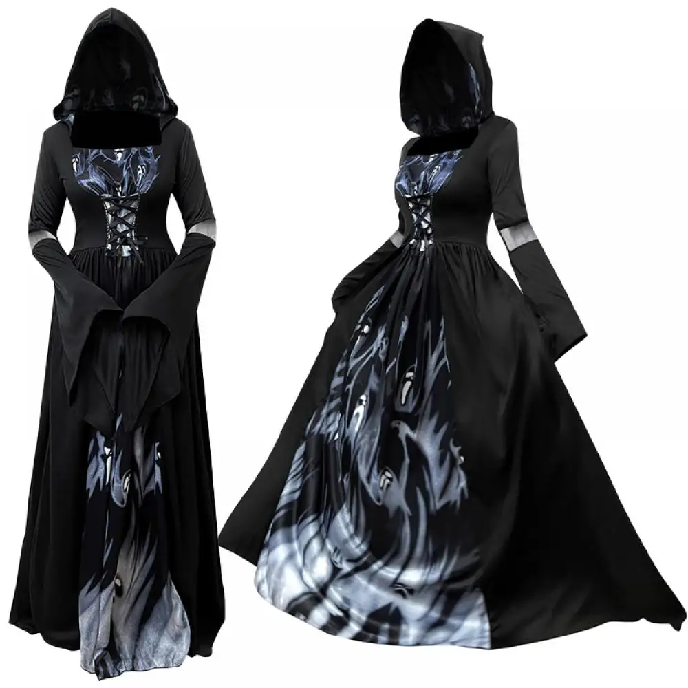 Robe Longue Sorcière Vampire à Capuche – photo 2