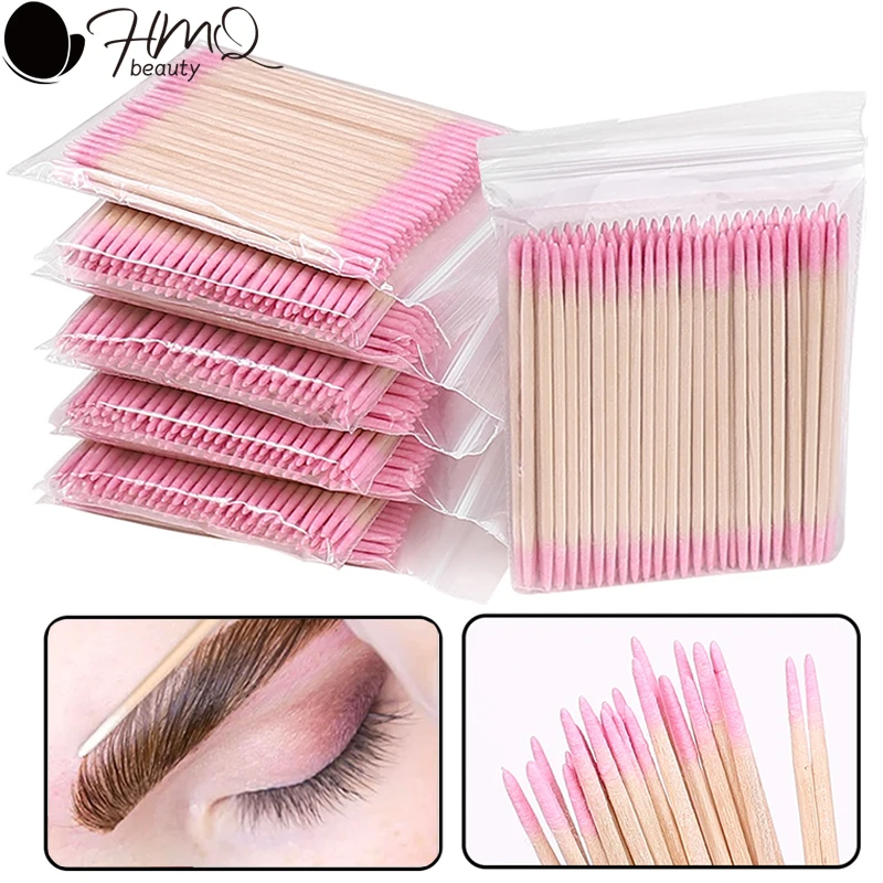 100/200/500Pcs Disposable Wooden Cotton Swabs Double Sided Tip Wood Sticks Glue Removing Makeup Tool Clean Stick Lash Accessorie