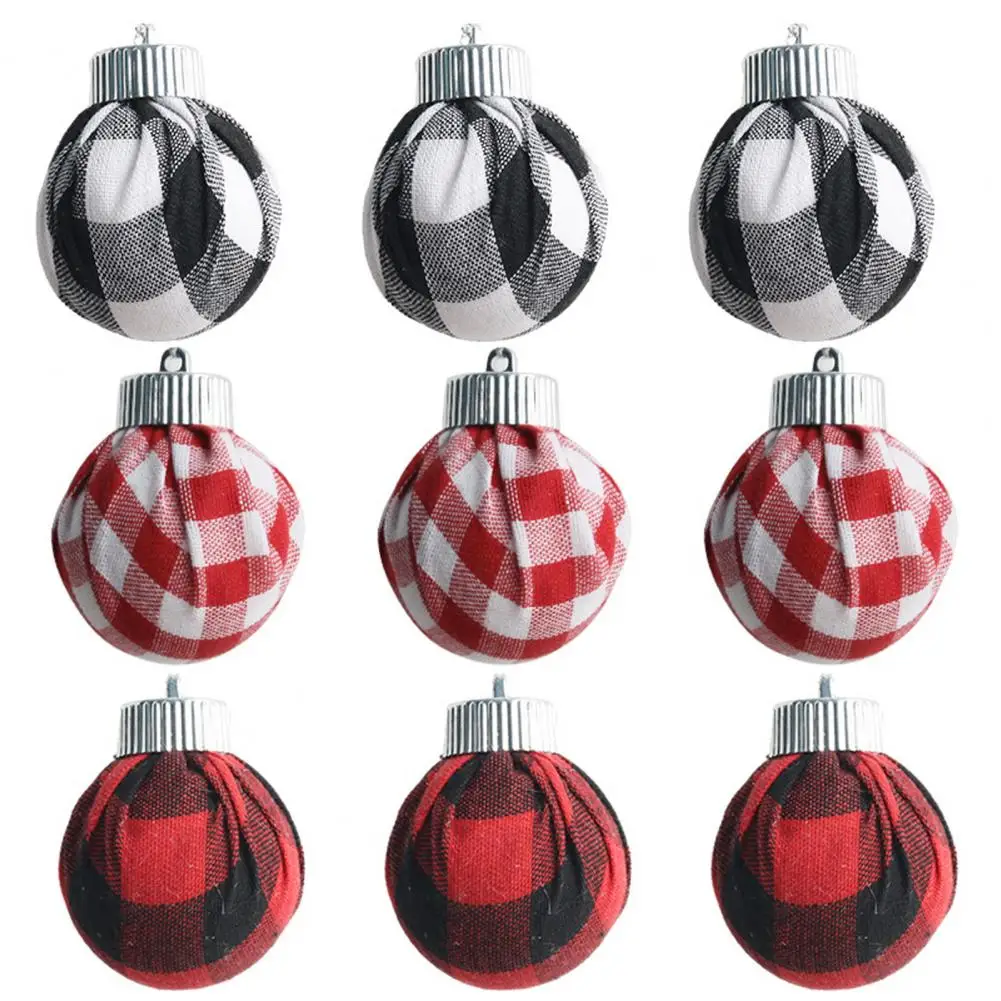 

Plastic Christmas Balls Kit Plaid Christmas Ball Pendant Sparkling Plaid Christmas Ball Set 9pcs Shatterproof Glitter for Xmas