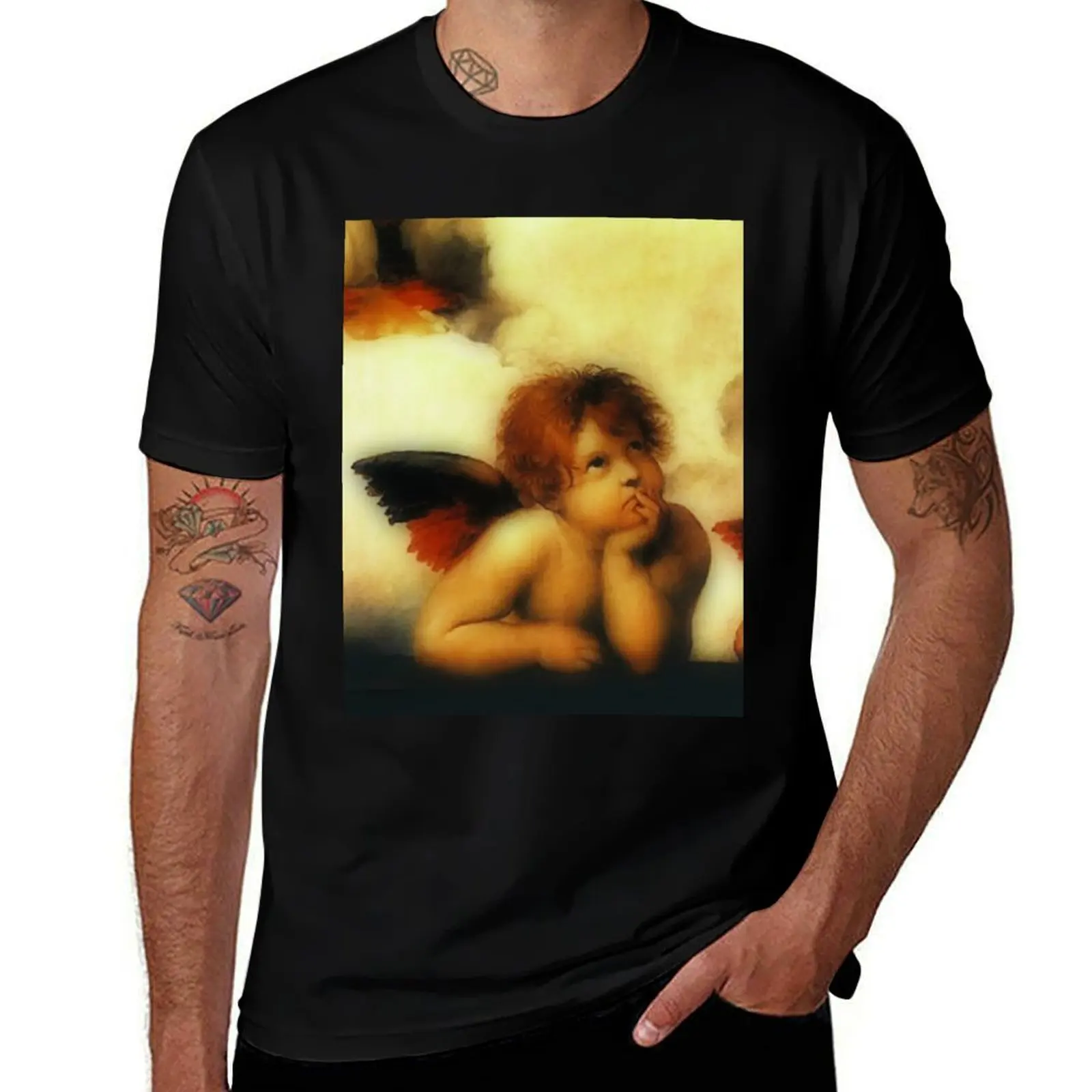 Raffaello Sanzio da Urbino Sistine Madonna(angel 1), 1513-1514. T-Shirt man t shirt aesthetic clothes fitted t shirts for men