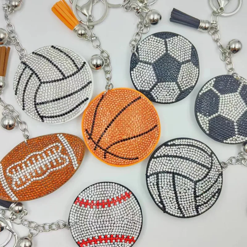 

Creative Ball Volleyball Crystal Keychain Pendant with Metal Keyring for Women's Bags and Car Key Accessories Wholesale Price