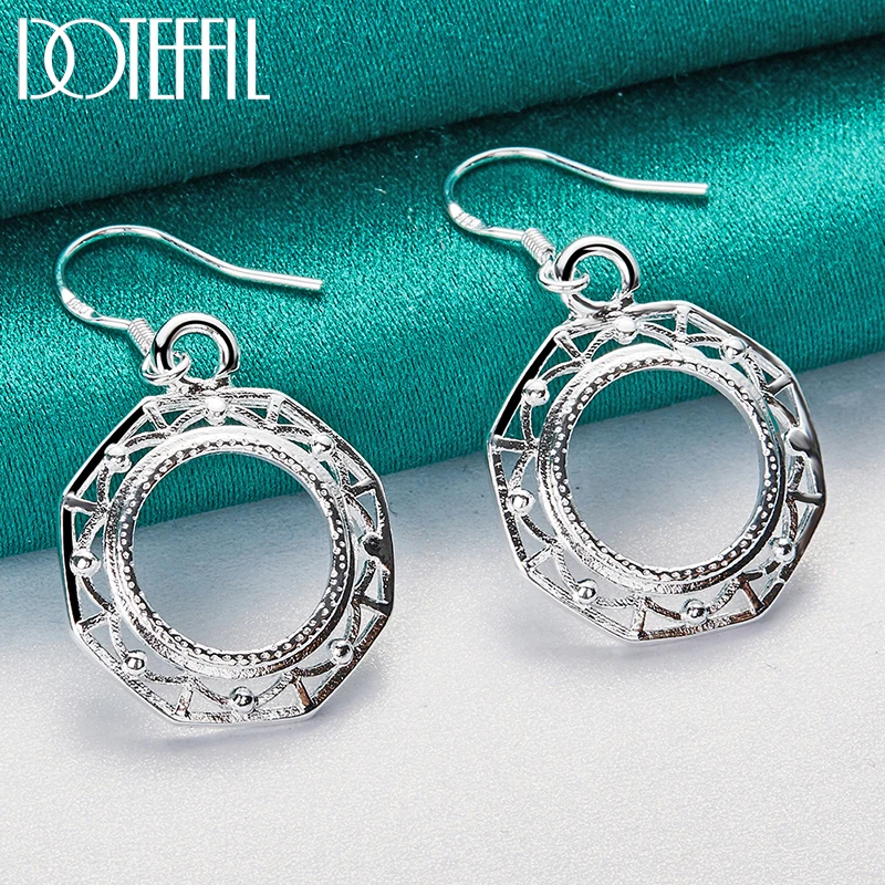 

DOTEFFIL 925 Sterling Silver Round Circle Drop Earring For Woman Lady Wedding Engagement Party Fashion Jewelry