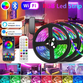 LED Şerit Işıklar 5050 RGB Su Geçirmez Esnek Lamba Bant Müzik Sync Renkler Odası Parti Dekorasyon için Değişen Işık Diyot AB Tak