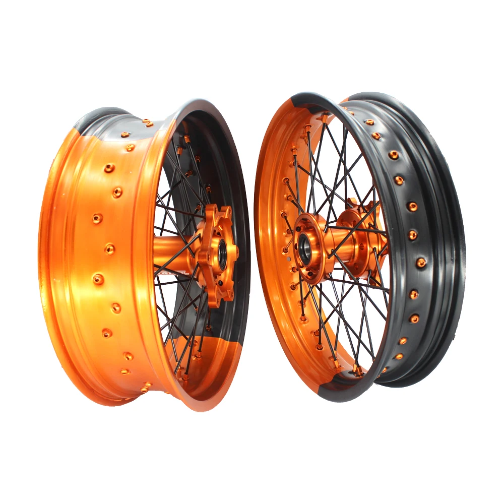 Motorcycle Wheels 17 Inch Aluminum Alloy Supermoto Wheels Motard Wheel Set for  SX SXF  EXC  125 250 450  2003-2023