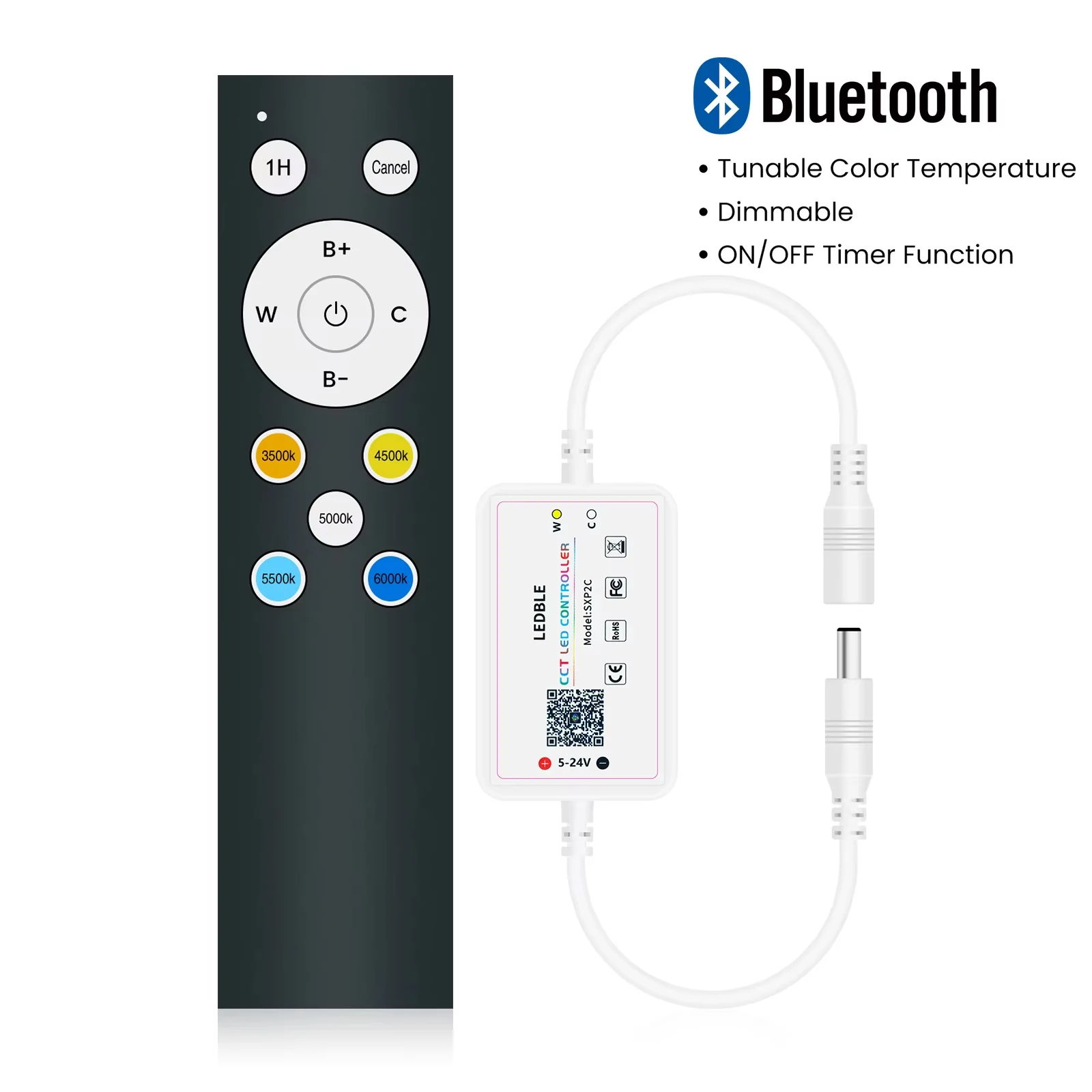 

Bluetooth APP Remote Control LED Dimmer For CCT COB LED Strip DC5-24V Dimmer 3500K 4500K 5000K 5500K 6000K Changeable