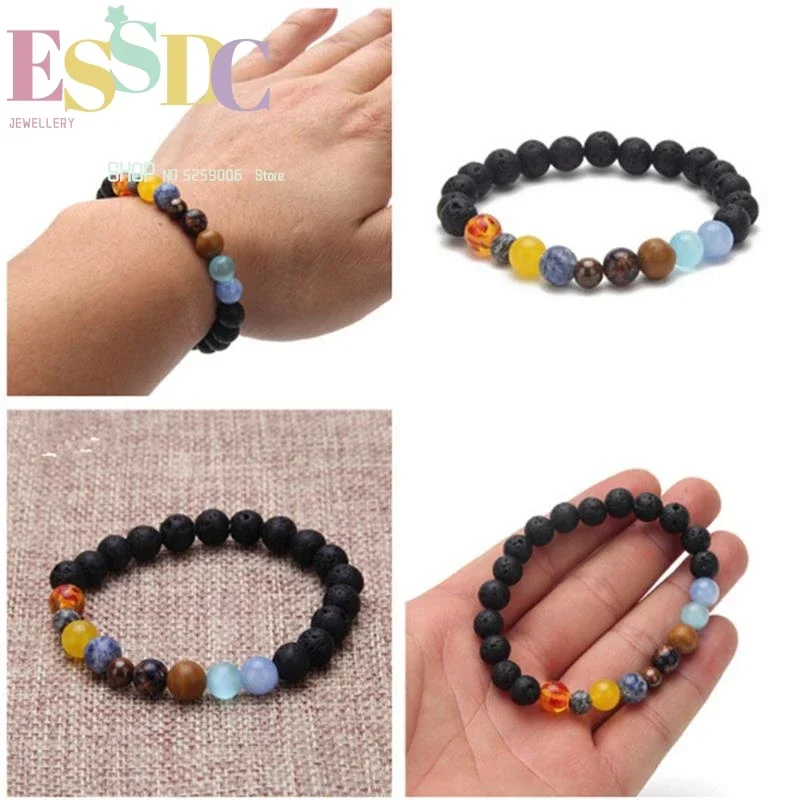 

ESSDC Fashion Universal Galaxy Creative Nine Planets Natural 8mm Volcanic Stone Beads Bracelet Lovers Healing Jewelry