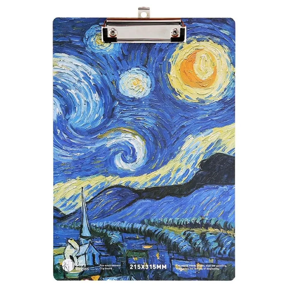 With Low Profile Gold Clip A4 File Folder Van Gogh Oil Painting Writing Sheet Pad Paper Organizer Writing Pad Document Folder