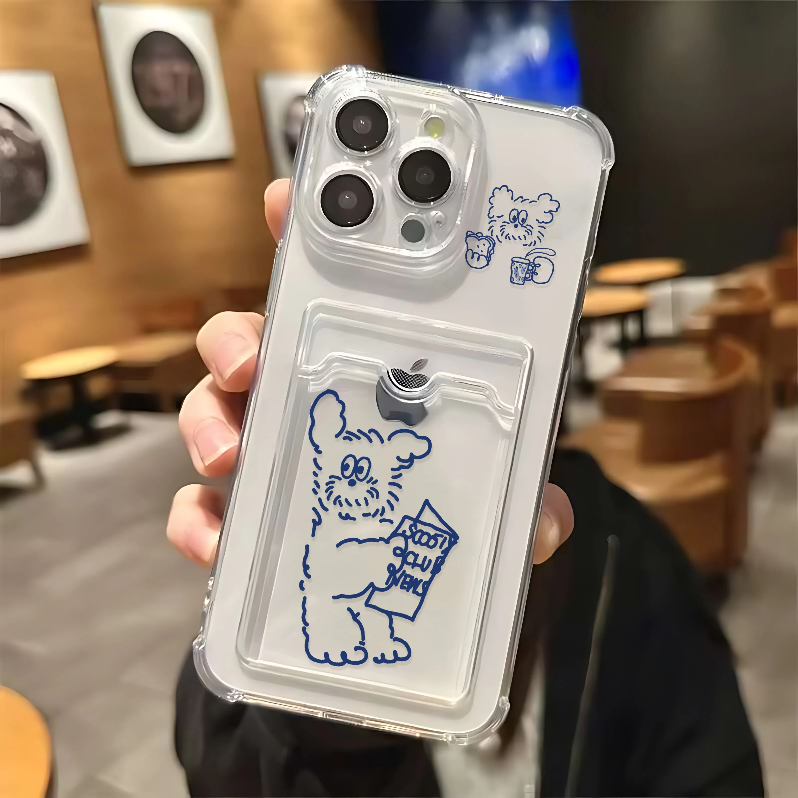 INS Korea ombrello line Dog Card Hold Case per iPhone 16 15 14 13 12 11 Mini Pro Max X XR XSMax 7 8 Plus SE20 Cover Anti-caduta