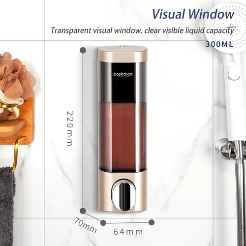 Imagen 2 del producto Dispensador de champú y acondicionador montado en la pared, dispensador de ducha, 1 cámara sin taladro