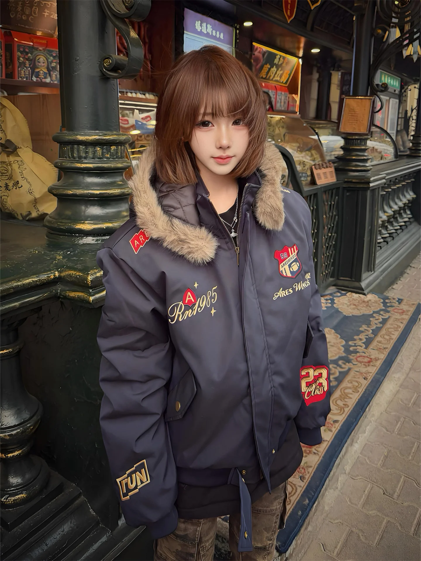 

Утепленная двусторонняя куртка в американском ретро-стиле с вышивкой Bae Mountain Eagle, хлопковая, мужская, зимняя, теплая верхняя одежда