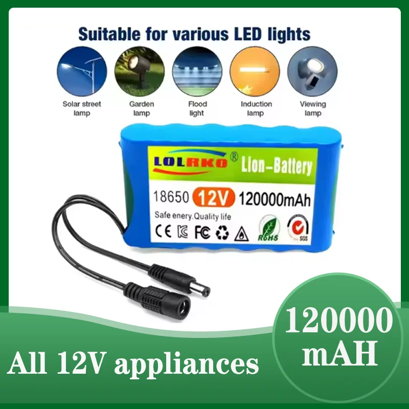 

NEW 3S2P 12V 120Ah Lithium Ion Battery 18650 12.6V 120000mAh DC Rechargeable CCTV Camera Monitor Replacement Battery 12V Charger