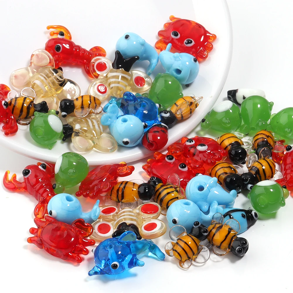 2pcs/lot Animal Glass Beads Animal World Lampwork Beads Whales Frogs Loose Beads Loose Spacer Beads For DIY Jewelry Making