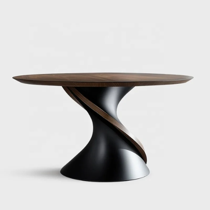 

Italian simple solid wood dining table high-end round living room desk home designer creative retro style dining table