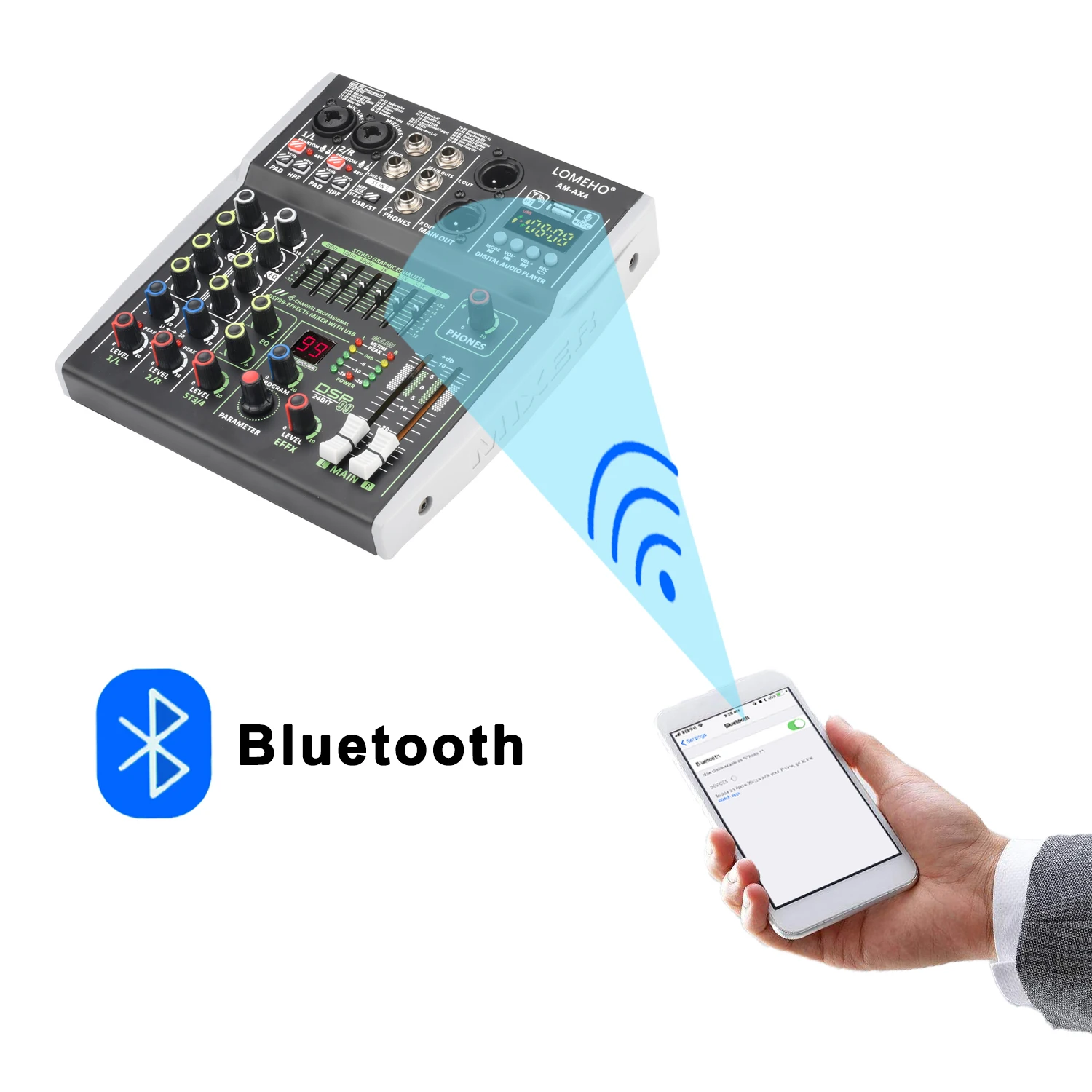 Konsol pencampur efek DSP 99 Mini, Mixer Audio suara saluran 4/6, individu 48V Bluetooth USB PC Rekam putar AM-AX4/6