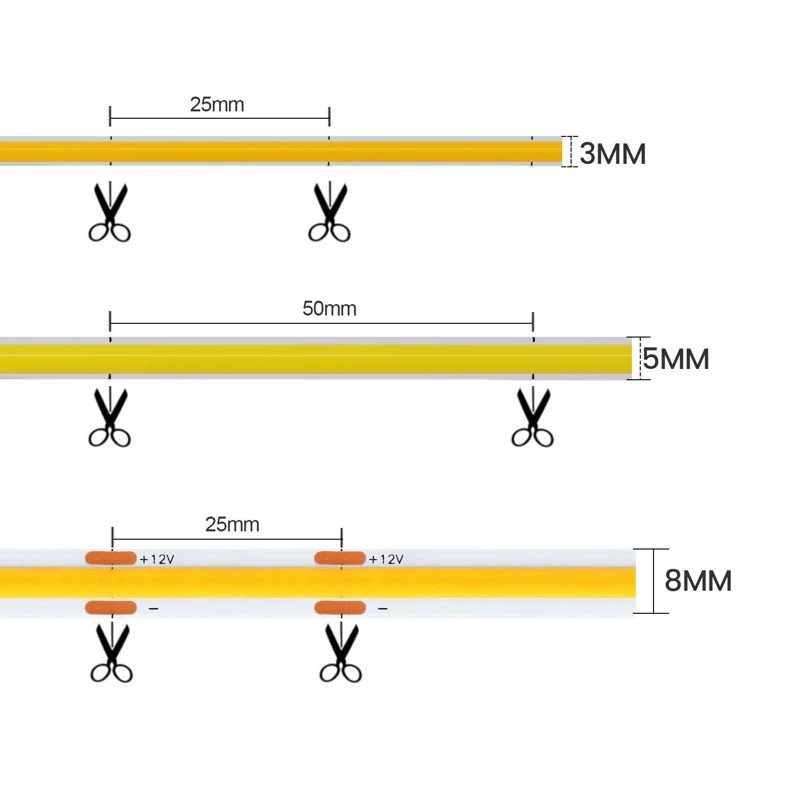 12V 320LEDs/M COB Strip 3MM 5MM 8MM Width Fexible FOB LED Light Tape Rope RA90 Dimmable Ribbon Linear Lighting 3000K 4000K 6500K