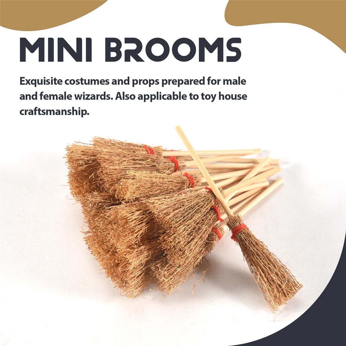 

A35I 20Pcs Miniature Artificial Mini Straw Brooms with Red Ropes Halloween Straw Dollhouse Decoration Witches Party Decor Toy