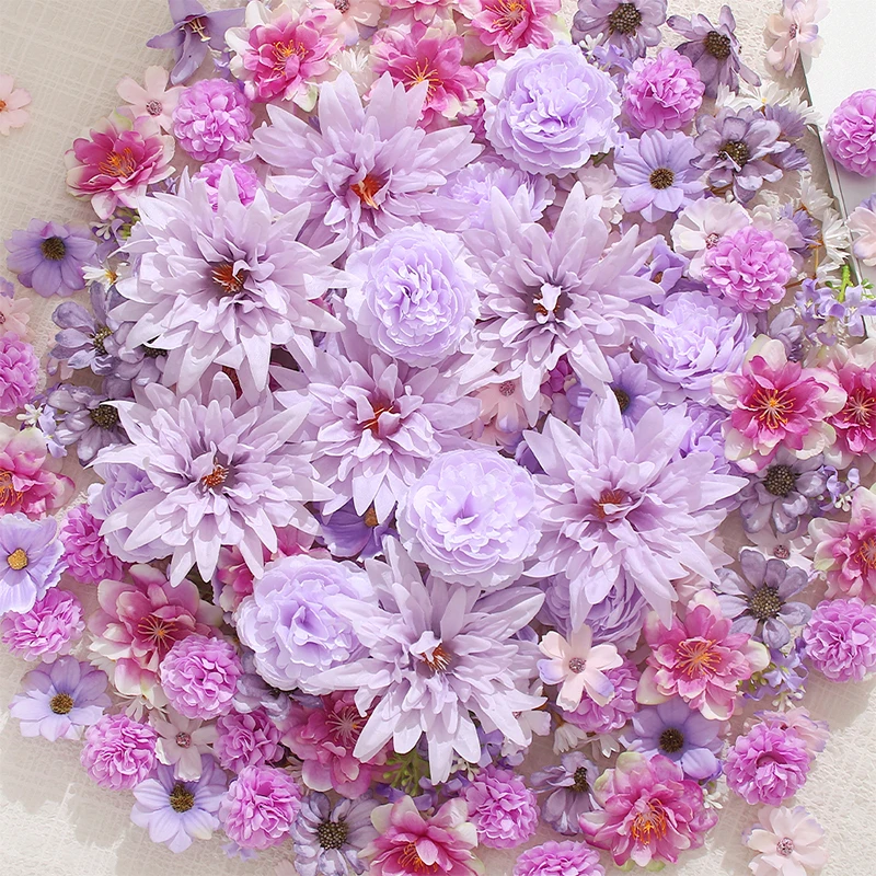 15/50 Stück Lila Künstliche Blumenköpfe Seiden-Kunstrosen Pfingstrosen Blumen Bastelbedarf Hochzeit Party Kranz Heimdekoration