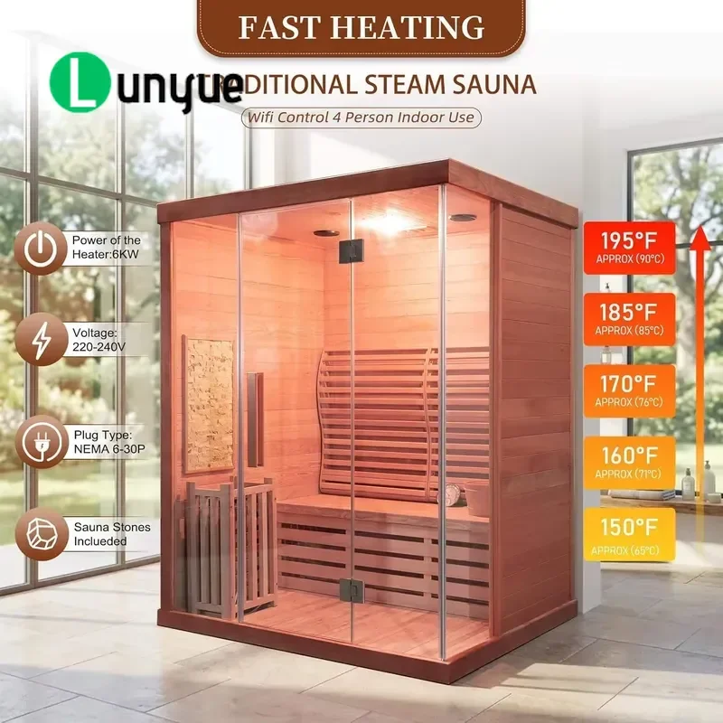 Canadian Redwood Indoor Steam Sauna Room for 2-3 People Family Spa Detox Relaxation with WiFi Function Wooden Cabin
