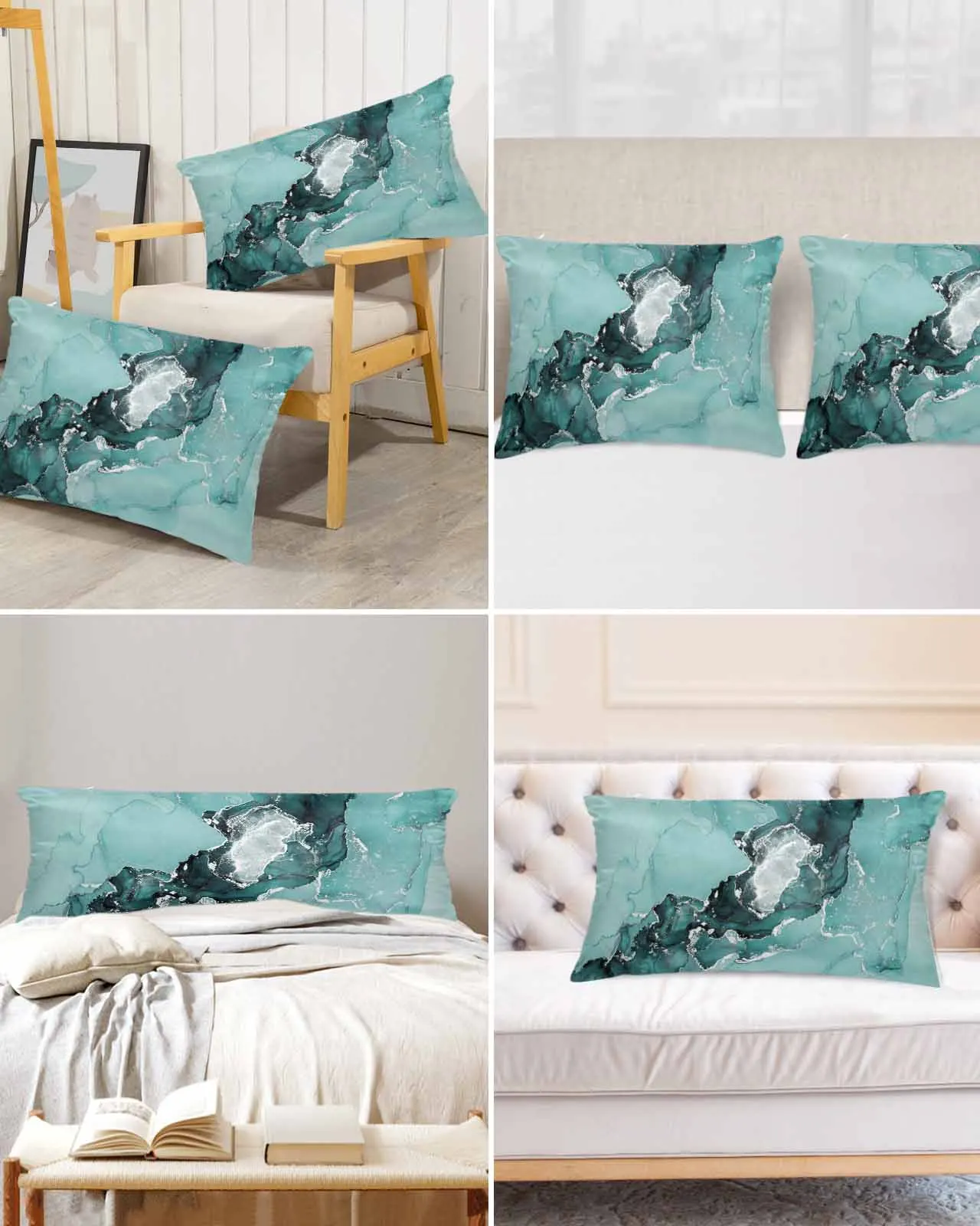 Marble Texture Ink Chinese Style Bed Satin Pillowcase Modern Sofa Pillow Cover Case Bedroom Satin Cushion Covers Home Decor