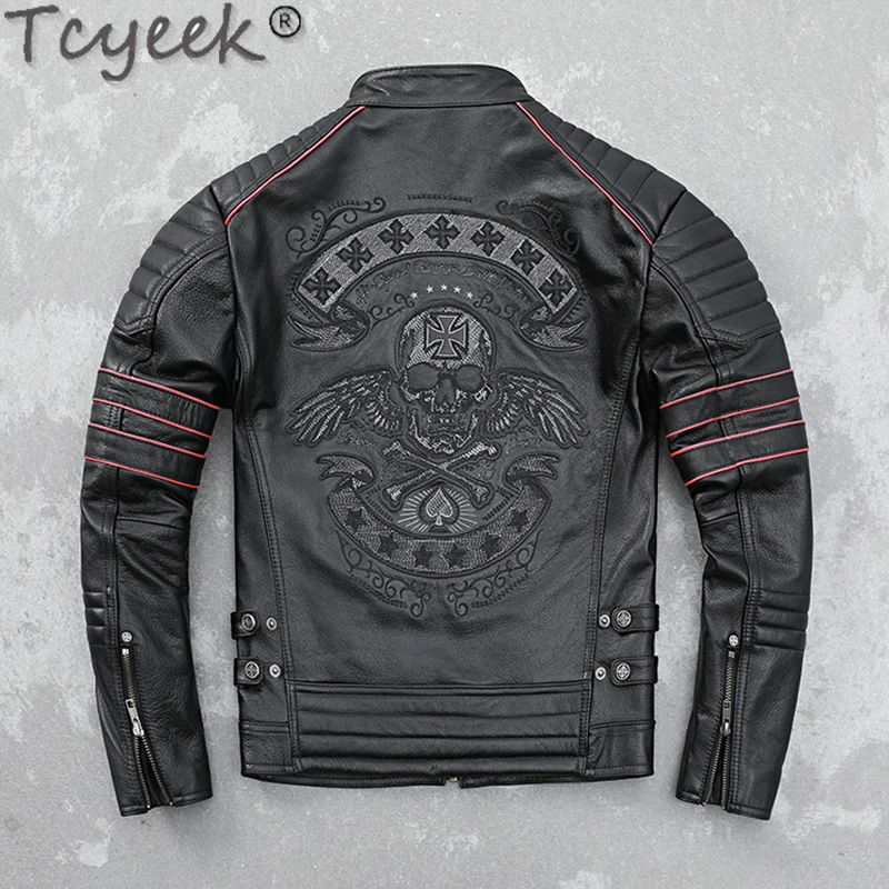 Tcyeek Genuine Leather Man Jackets Men Motocycle Jacket Top Layer Cowhide Coats Spring Autumn Leather Coat 2024 Jaqueta Couro