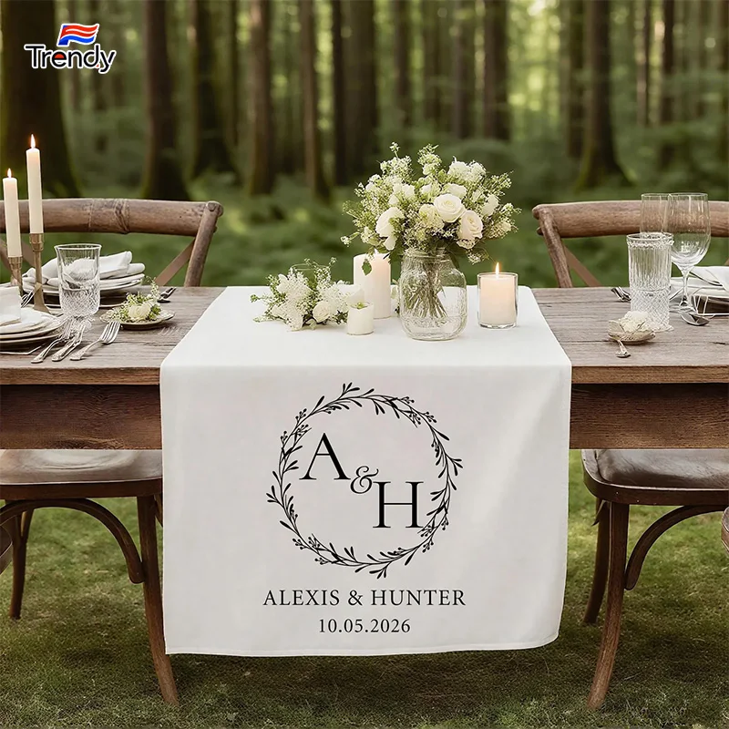 Custom Wedding Table Runner Personalized Name Bridal Shower Tablecloth Decor Cocktail Engagement Personalized Anniversary Gift