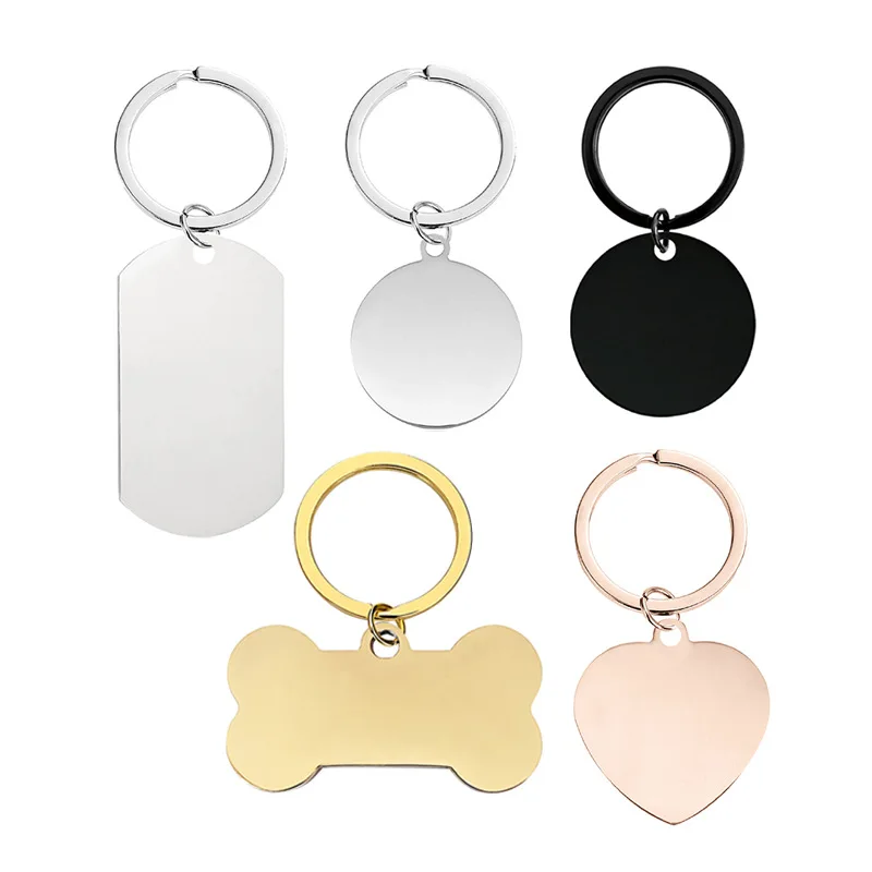 Stainless Steel Keychain Blank To Record Metal Round/Heart/Dogtag/Bone Charm Keychains Mirror Polished Wholesale 10pcs