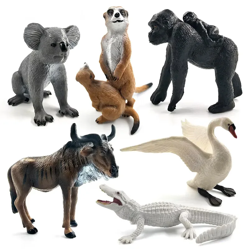 White Crocodile Panda Chimpanzee wildebeest Koala Deer Swan animal model figurine home decor fairy garden decoration accessories