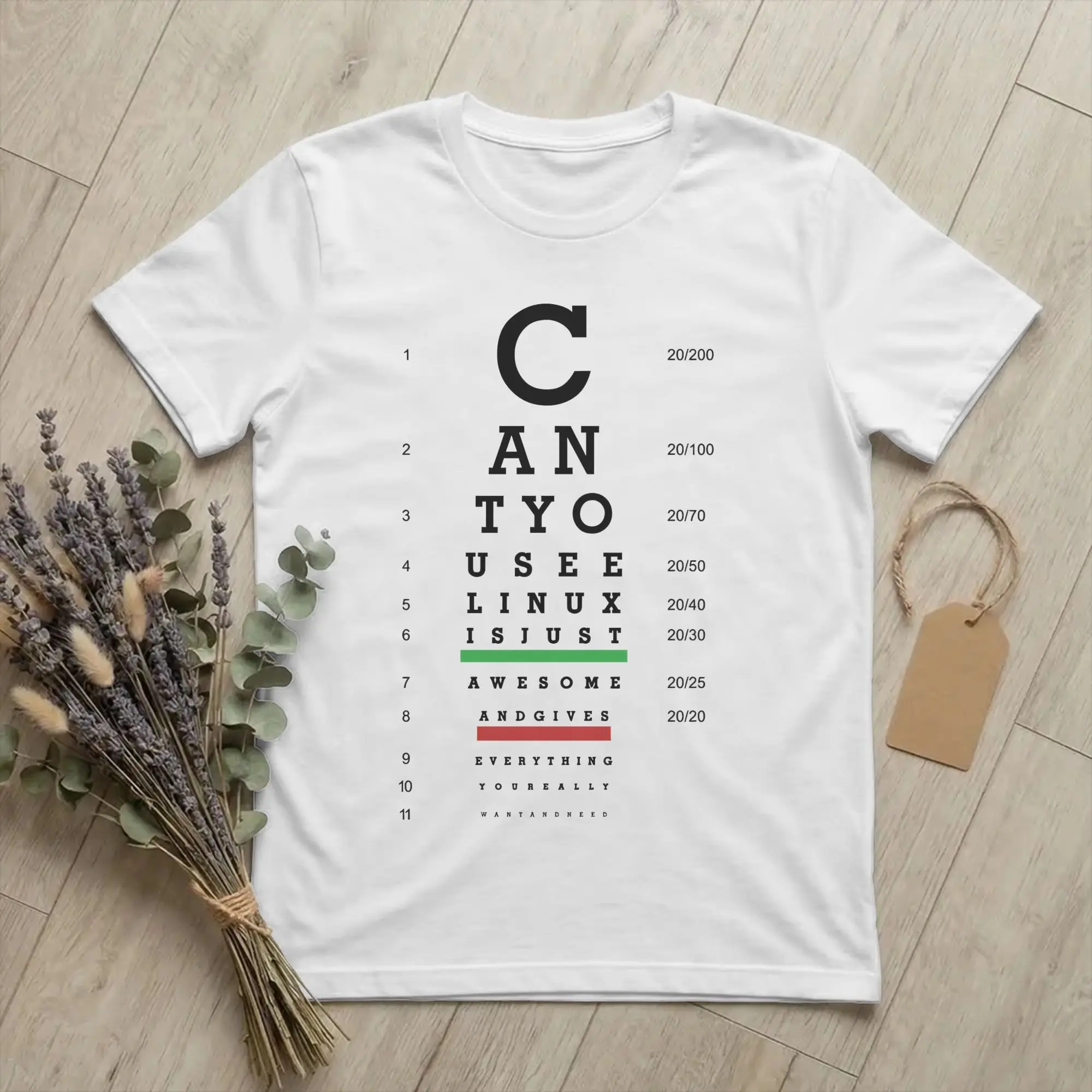 Can you see linux Eye Chart  T-Shirt Men's Cotton Clothing Funny  Round Neck Short Sleeve