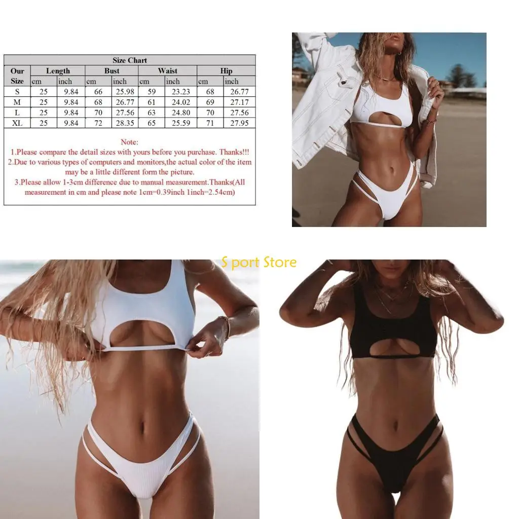 

U2JB Womens Solid Color Swimsuit Cheeky Low Waist for Triangle Thong Swimwear 2 Pieces Cutout Bathing Suit Sexy Beachw