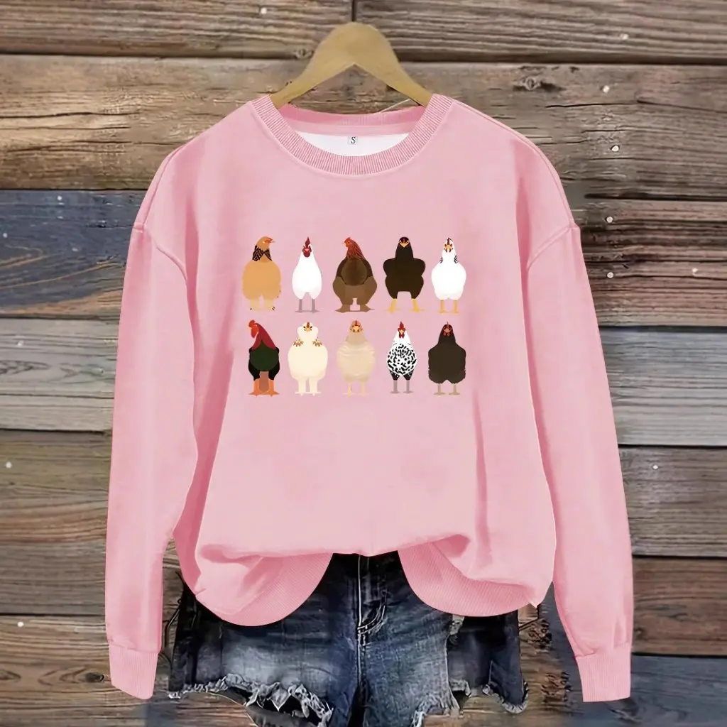 المرأة عارضة طويلة الأكمام جولة الرقبة البلوز الدجاج طباعة البلوز النمط الأوروبي الأمريكي الخريف الشتاء الأزياء بالجملة