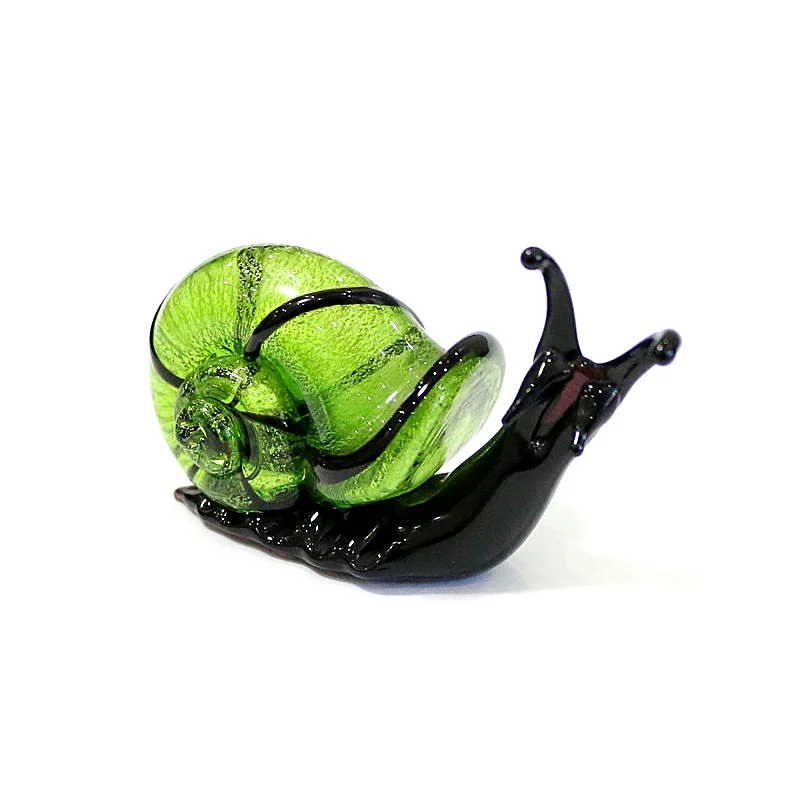 Silver Foil Murano Glass Snail Miniature Figurines Cute Animal Ornaments Collection for Home Tabletop Decor Garden New Year Gift