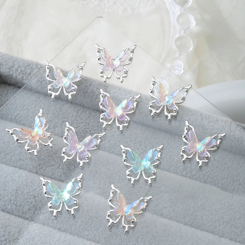 5PCS Colorful Butterfly Alloy Nail Accessories Double-Layer 3D Hollow Butterfly Nail Drill Decoration Pendant DIY Accessories