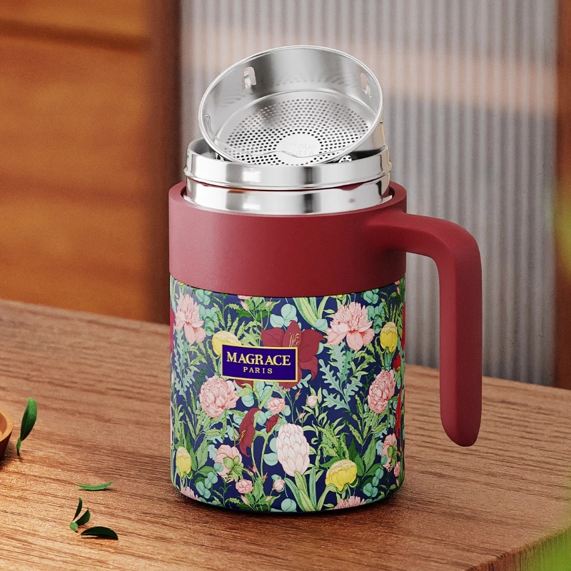 

1 шт., термоизоляционная кружка с ручкой, офисная чашка для воды, разделение чая, чая, большая вместительная мужская чашка для воды