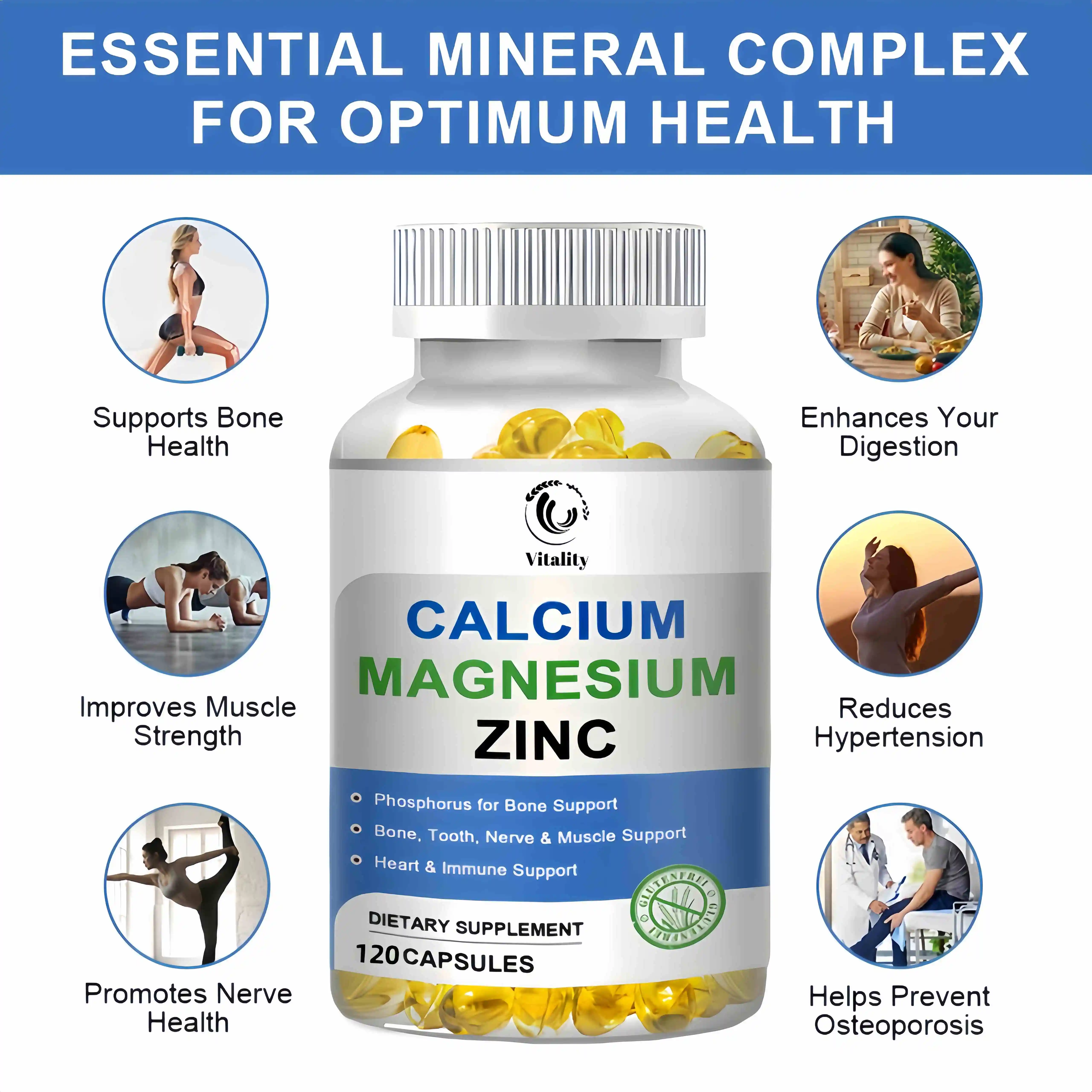 Calcium Magnesium&Zinc Capsule Vitamin D3 Bones&Teeth Daily Easily Absorbed Minerals Supplement Dietary Fitness