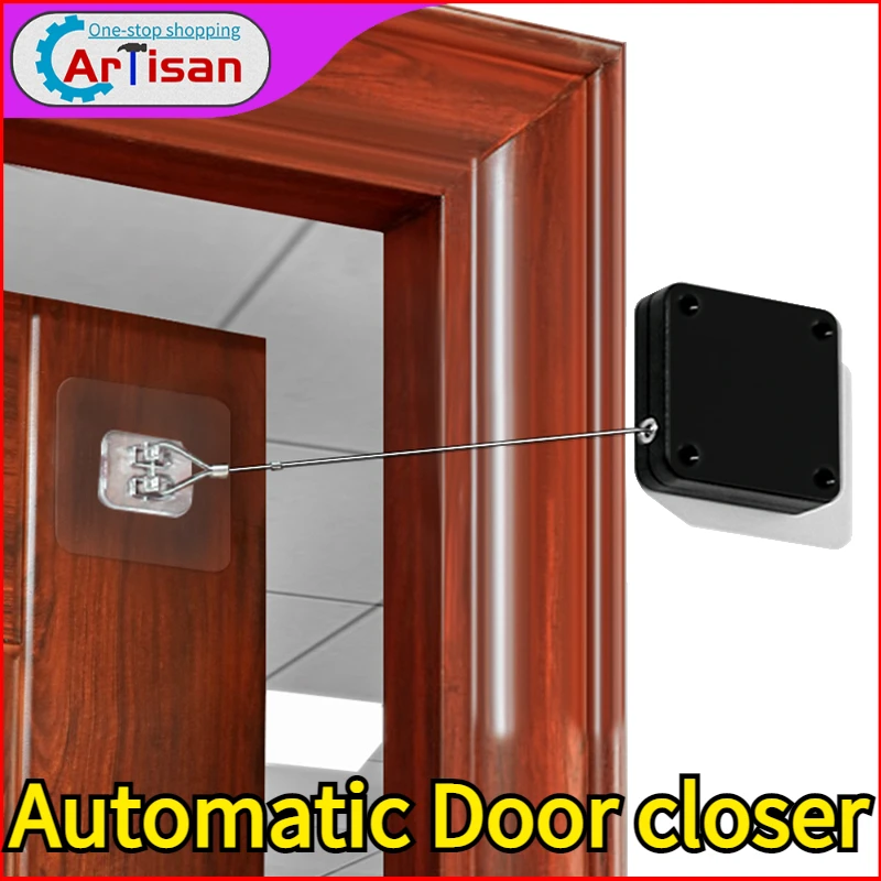 Door Closer Automatic Sliding Mesh Closing Sliding  Latch Punch-free Automatic Lock Sensor Door Closer Universal Auto Close