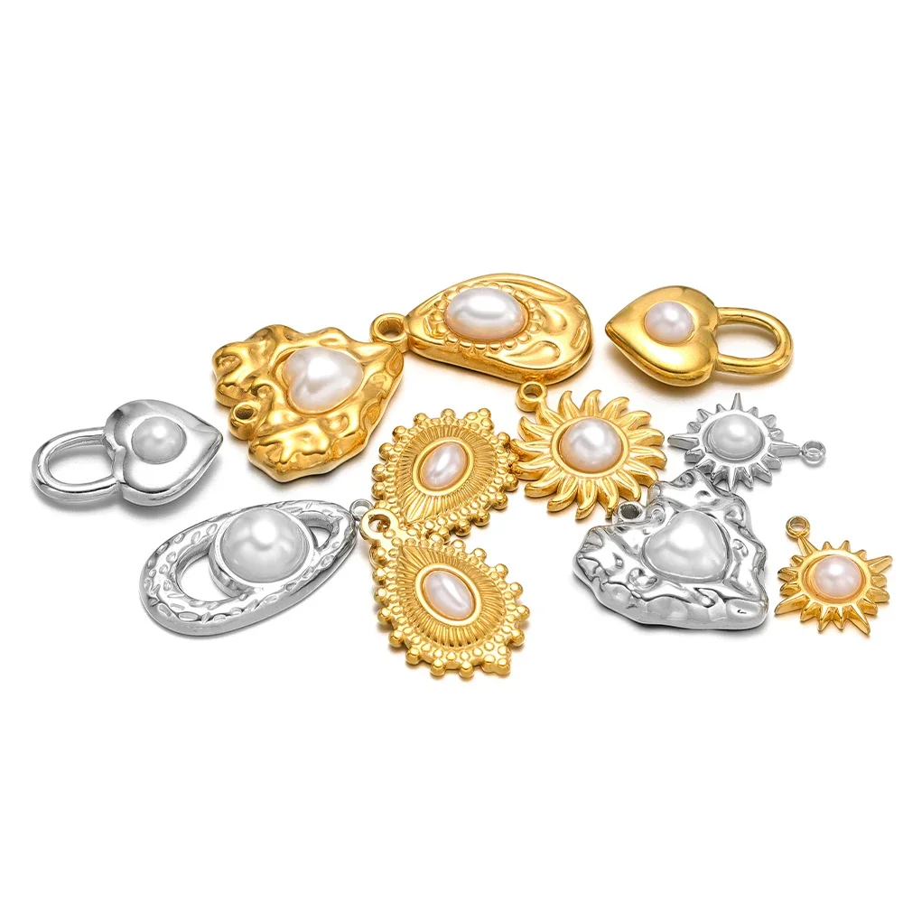 5pcs Stainless Steel Imitation Pearl Heart Irregular Charms Pendant Bulk for DIY Girl Necklace Crafts Jewelry Making Accessories